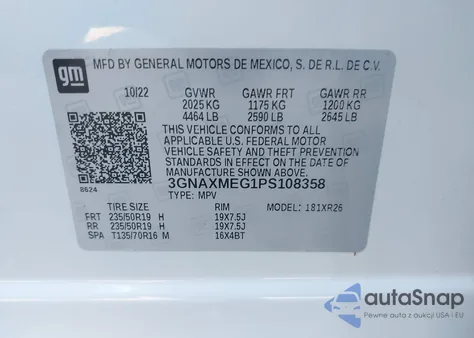2023 Chevrolet Equinox Fwd Rs from USA, damaged, VIN 3GNAXMEG1PS108358
